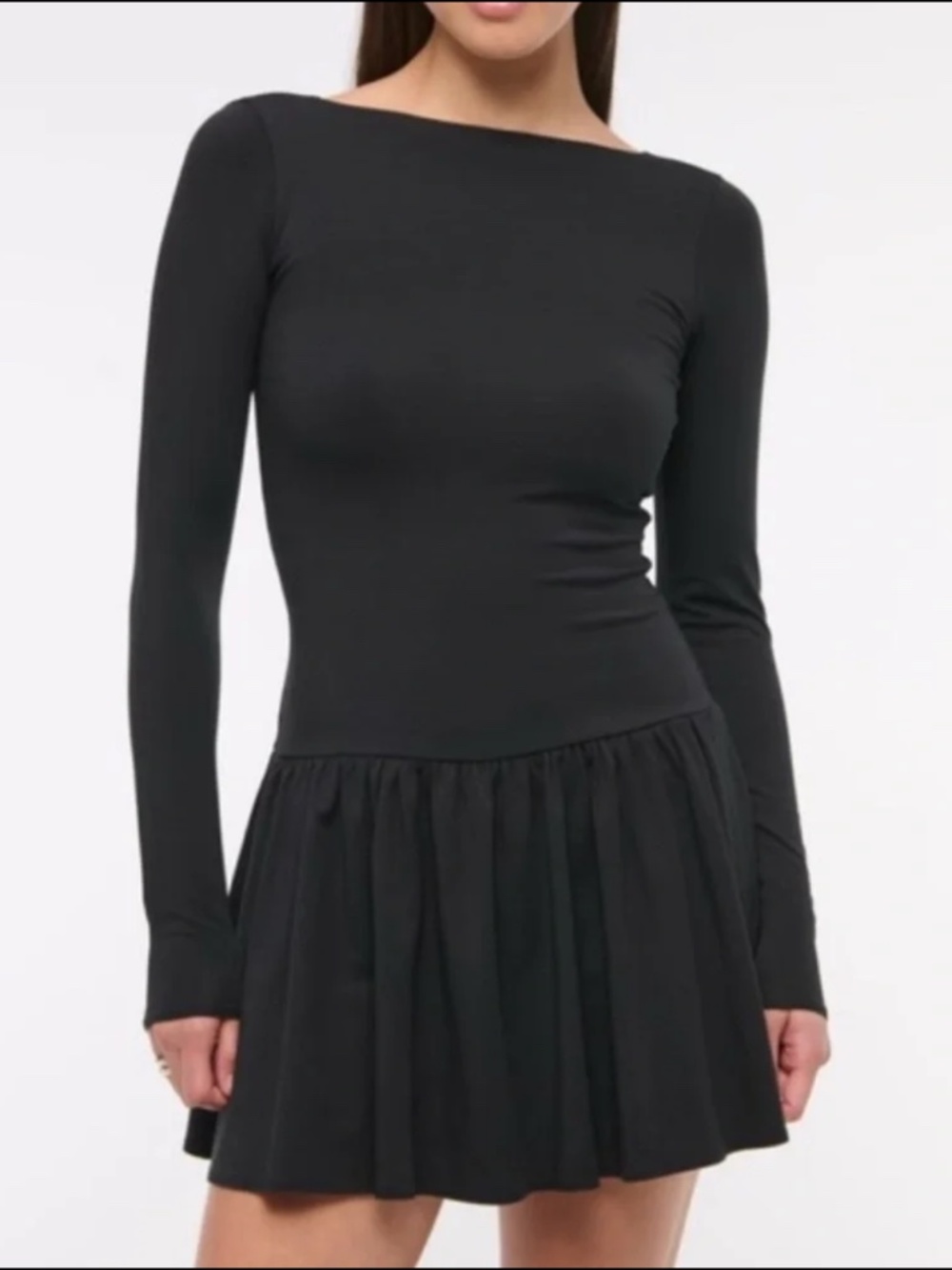Abercrombie & Fitch Black Skort Long-Sleeve Drop Waist Dress